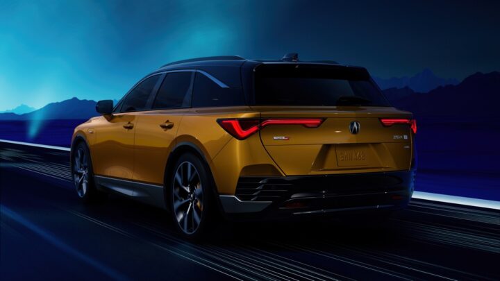 Photo of the 2024 Acura ZDX at a rear three-quarters angle. The EV crossover, which rivals the Lincoln Nautilus, has been discontinued. 