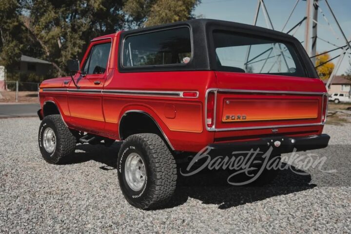 A photo showing the exterior of a 1979 Ford Bronco from a rear three quarters angle.