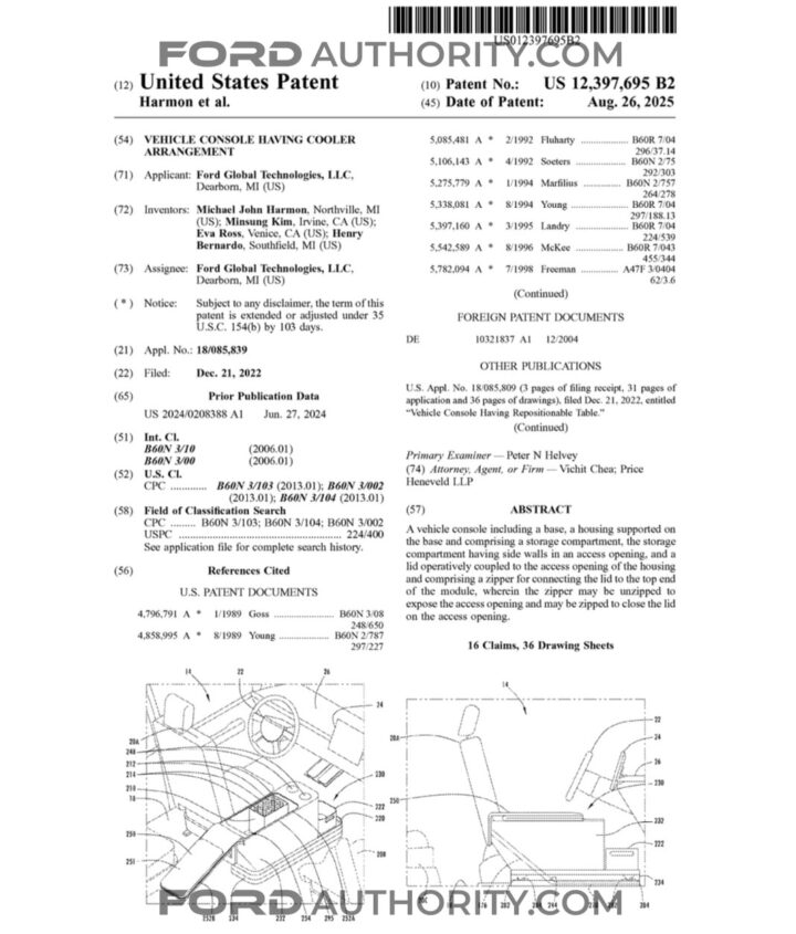 A Ford patent for a center console cooler.