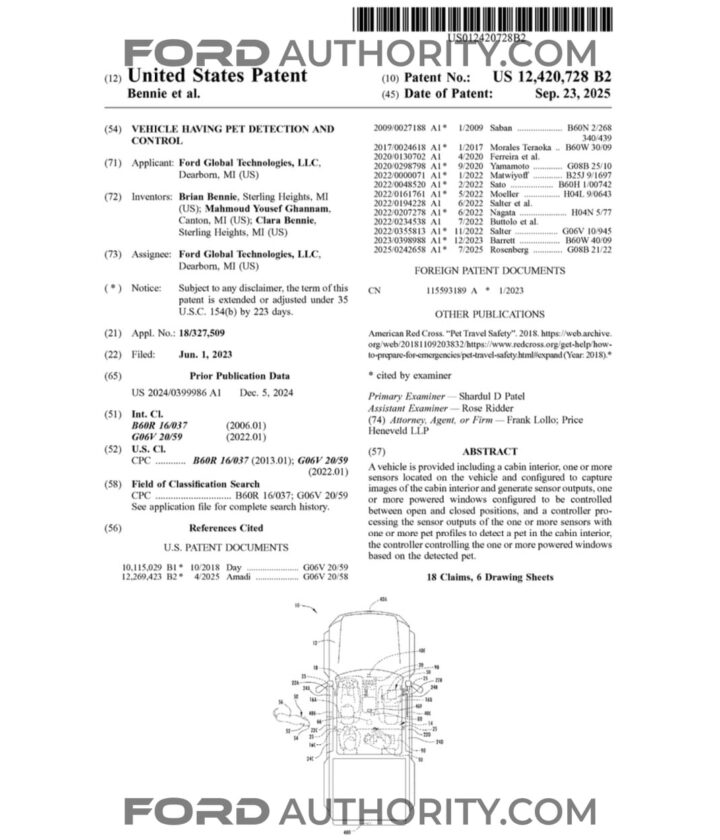 A Ford patent for a pet detection and control system.