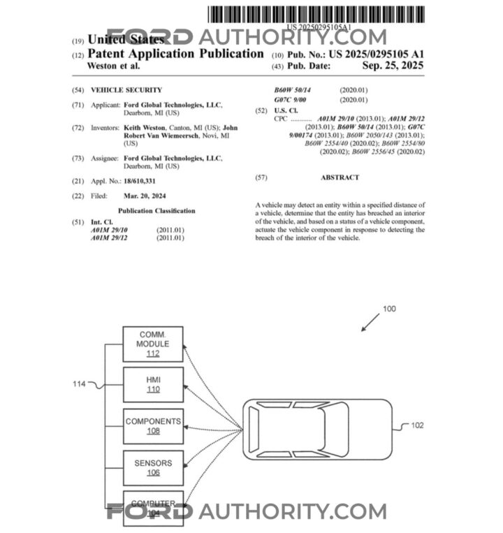A Ford patent for a vehicle security system.