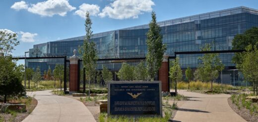 A photo showing the new Ford World Headquarters, Henry Ford II World Center.