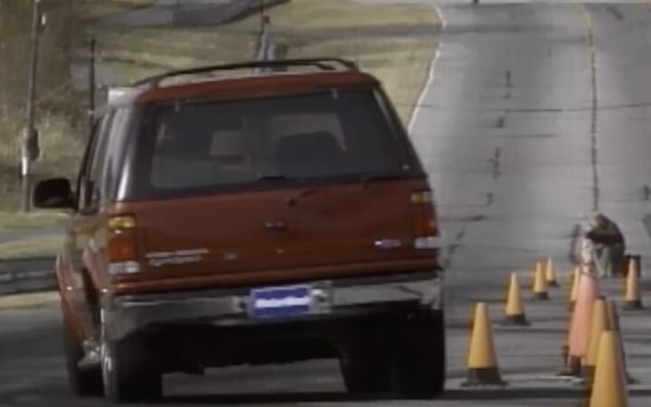 A photo showing the exterior of the Kenny Brown 1996 Ford Explorer GTS from a rear three quarters angle.