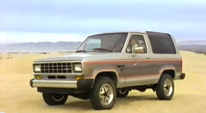 A video still of the 1983 Ford Bronco II, which offered quite a few more standard and optional features than the Chevy S-10 Blazer.