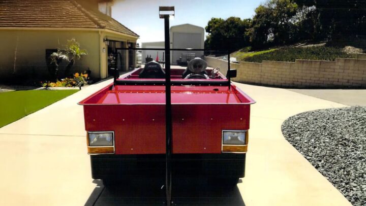 A photo showing the exterior of a 1989 Ford Ranger Radio Flyer wagon conversion from a front angle.