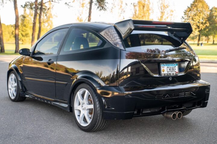 A photo showing the exterior of a 2005 Ford Focus Saleen N2O from a rear three quarters angle.