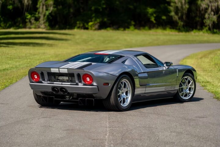 A photo showing the exterior of a 2006 Ford GT from a rear three quarters angle.