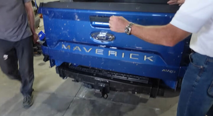 Video still of the rear end of the damaged Ford Maverick picked up from Copart. It was in excellent shape despite being involved in a rear end accident.