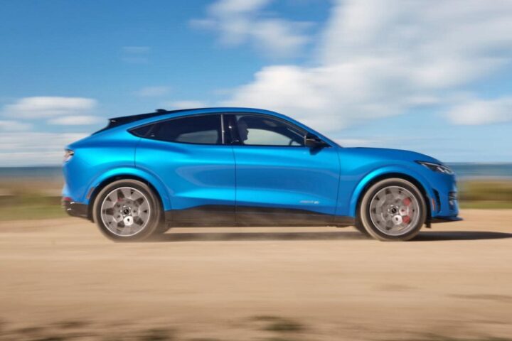 A photo showing the exterior of the 2026 Ford Mustang Mach-E from a side angle.
