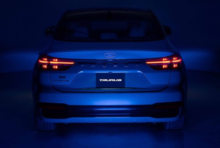 A photo showing the exterior of the 2026 Ford Taurus from a rear angle.