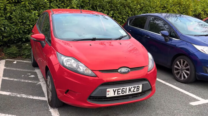 Video still of the Ford Fiesta before inspection, showing that it's in decent condition despite its high mileage. 