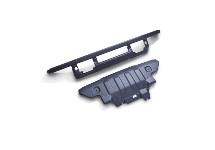 A photo showing the Ford Bronco modular front bumper kit with park aid.