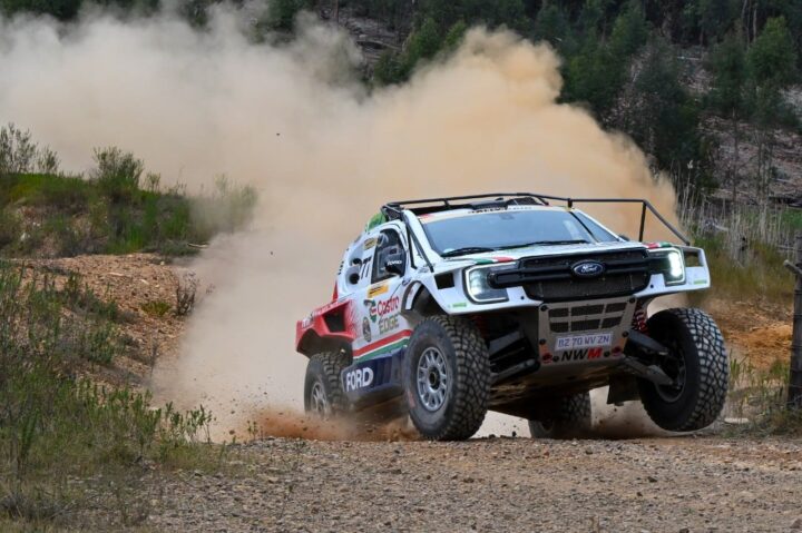 Photo of the Ford Ranger Ultimate on track, shown from a front three-quarters angle. The Ranger teams locked out a double podium finish in Africa. 