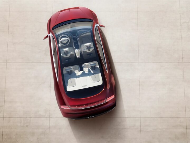 Photo of the 2013 Lincoln MKZ concept, seen from a top-down angle, showing off its panoramic glass roof. This model previewed in the 2013 MKZ. 
