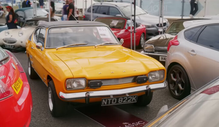 Photo of the Ford Capri picked up by Ant Anstead at auction, shown from a front three-quarters angle. It was originally sold as a GXL, but was actually a GT. 